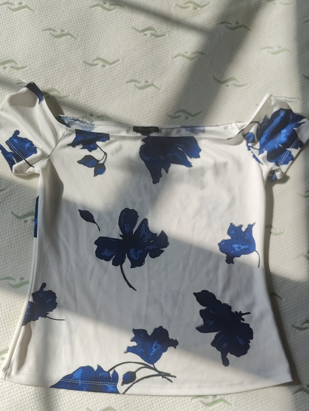Dynamite White Off-Shoulder Top with Blue Floral Print